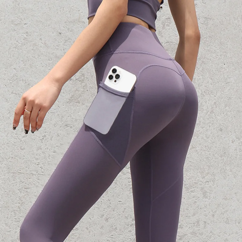 Women Booty Peach Hip Lifting Fitness Thin Quick Drying Elastic Sports Tights Mesh Side Pockets Running Underlay Yoga Pants