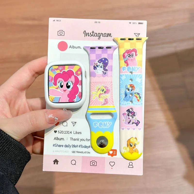 Новый мультяшный ремешок для часов Apple в стиле Kawaii My Little Pony, силиконовый, милый, роскошный, модный, нежный, праздничный подарок, портативный