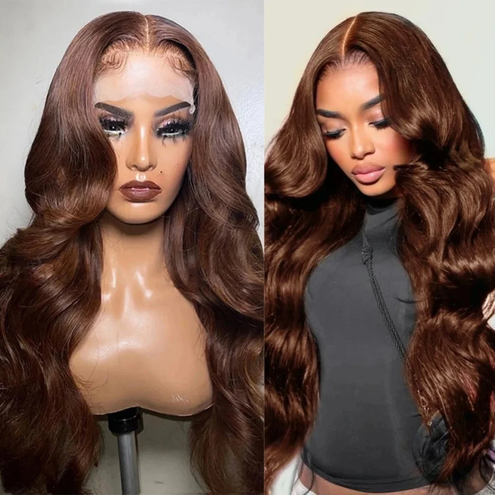 Chocolate Brown 13x6 Body Wave Lace Front Wig 13x4 Transparent Lace Frontal Human Hair Wigs Brazilian Colored 30 36 Inch