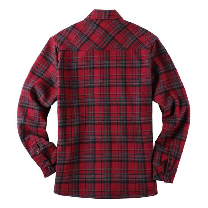 KIDWHXR Men Plaid Fleece Jacket Autumn Winter Turn Down Collar Thickened Shirt Jacket Loose Casual Long Sleeve Shirts Coat