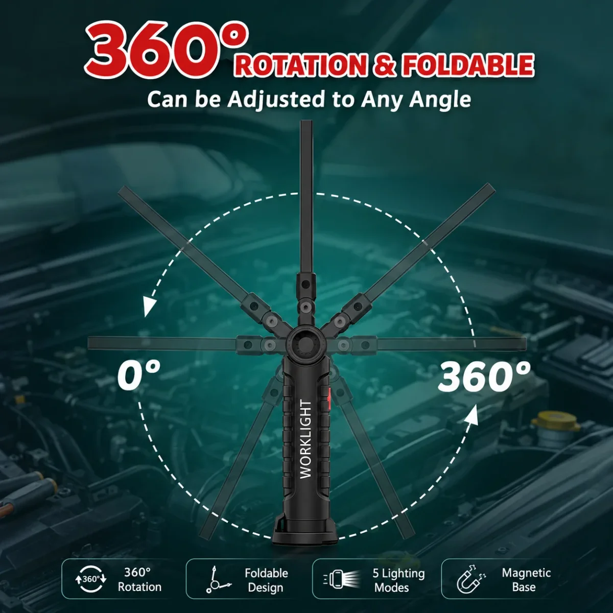Picture 6: Magnetic Rechargeable LED Work Flashlight Ultra-bright COB Foldable Inspection Torch with Hook   for Car Repair Garage Camping