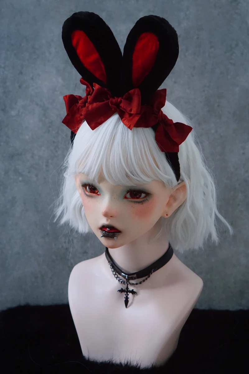 Original manual rabbit rabbit hair hoop head band dark red and black lolita lovely bowknot headdress kc