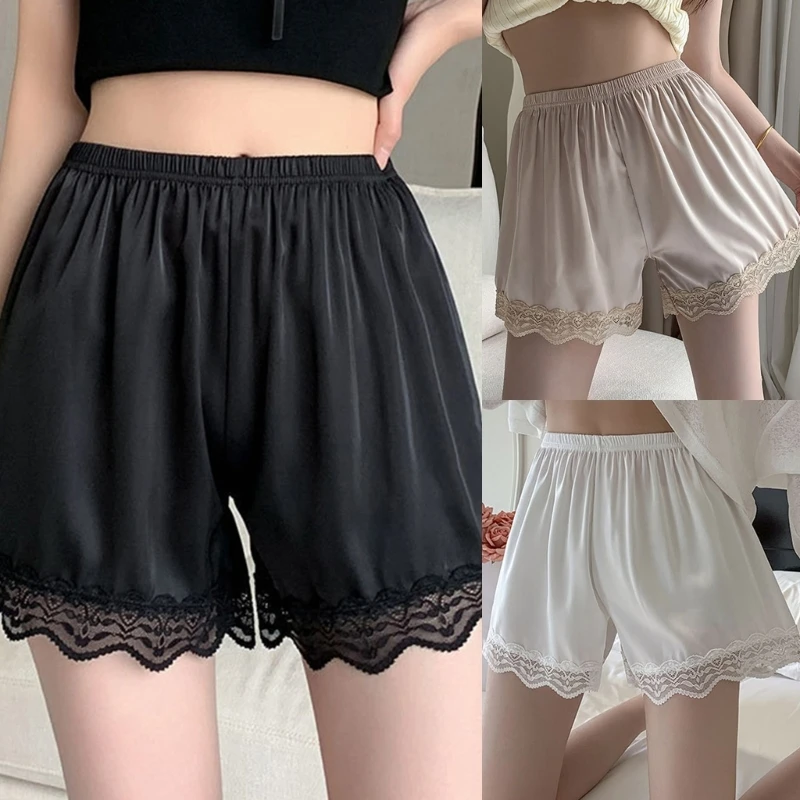 Womens Under Dresses Half Slip Shorts Satins Loose Underpants Boyshorts Lace Panty Safety Pant Culottes Pettipants