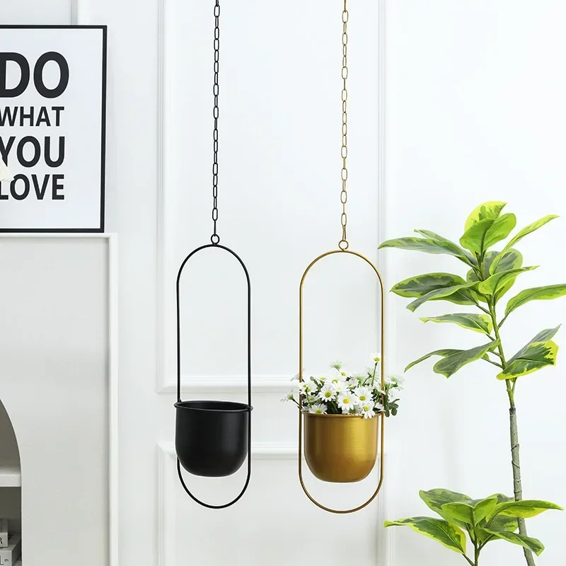 Nordic Golden Iron Hanging Flowerpot Home Balcony Creative Decorations Planting Succulents Flowerpot