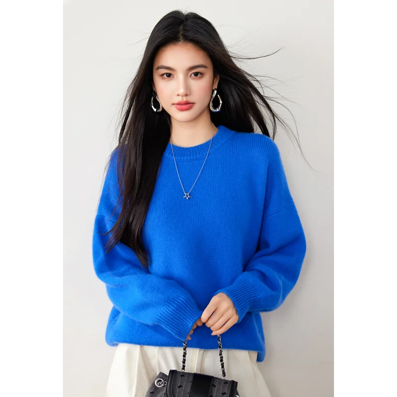 Blue Round Neck Pullover Plus Size Winter Cashmere Sweater Women Wool NEW Warm Knitwear Woman Clothes Jacket Knited Tops