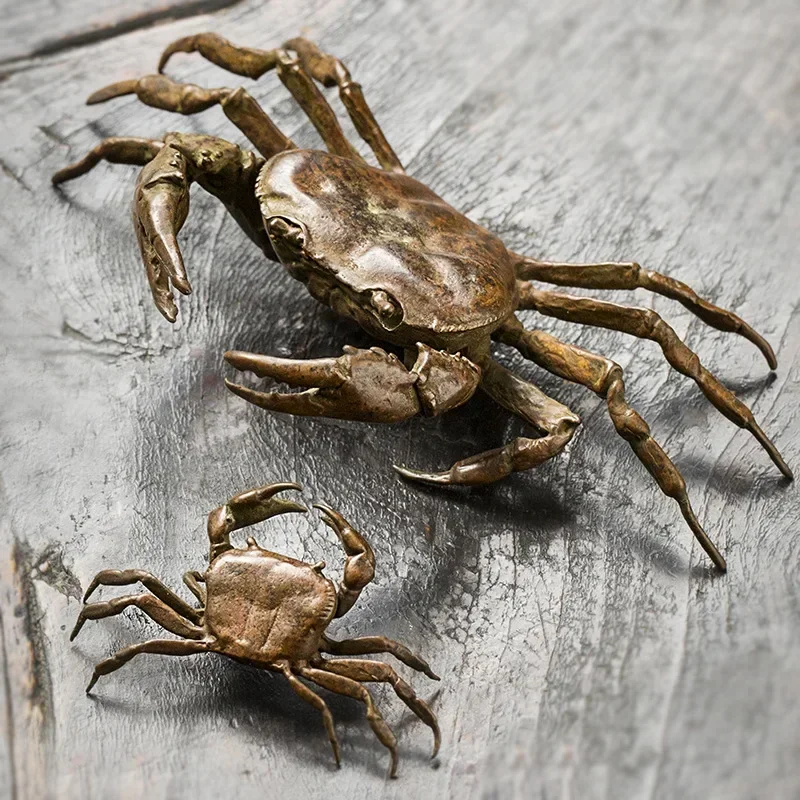 Pure Copper Solid Crab Simulation Animal Model Statue Figurine Miniature Tea Pet Ornament Antique Bronze Crafts Desk Decoration