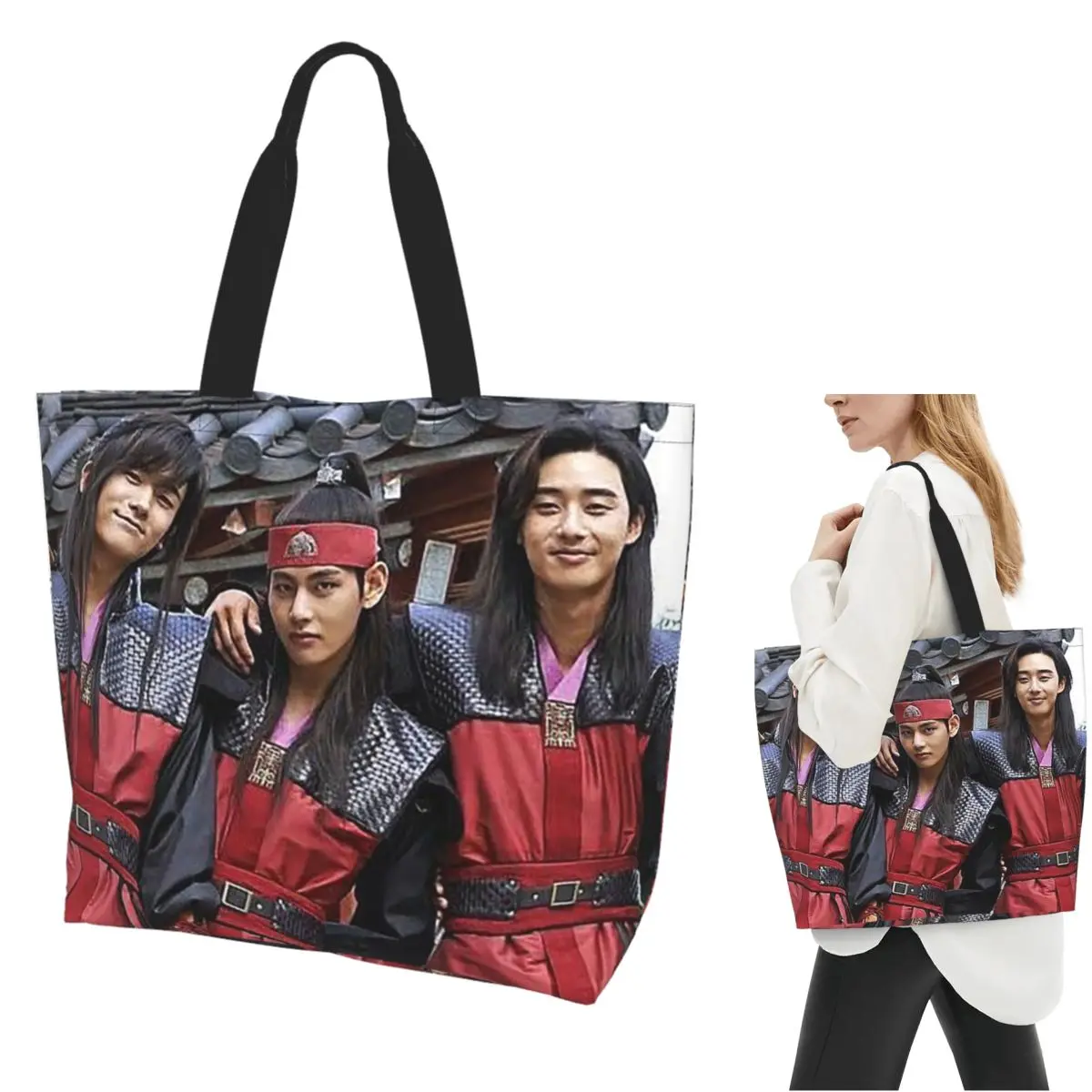 Bolso de compras Cast Of Hwarang TV, bolso de lona de gran capacidad, bolso de hombro, bolso de compras para mujer
