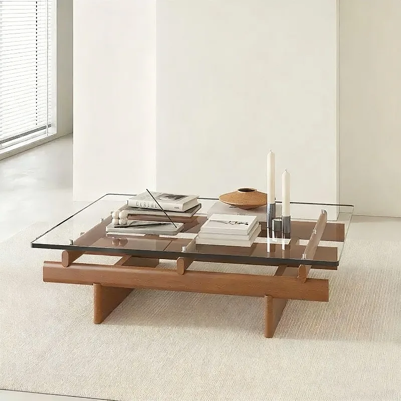 Space Saving Transparent Coffee Table Moving Unique Nordic Living Room Side Table Italian Wood Mesa Auxiliar Home Furniture