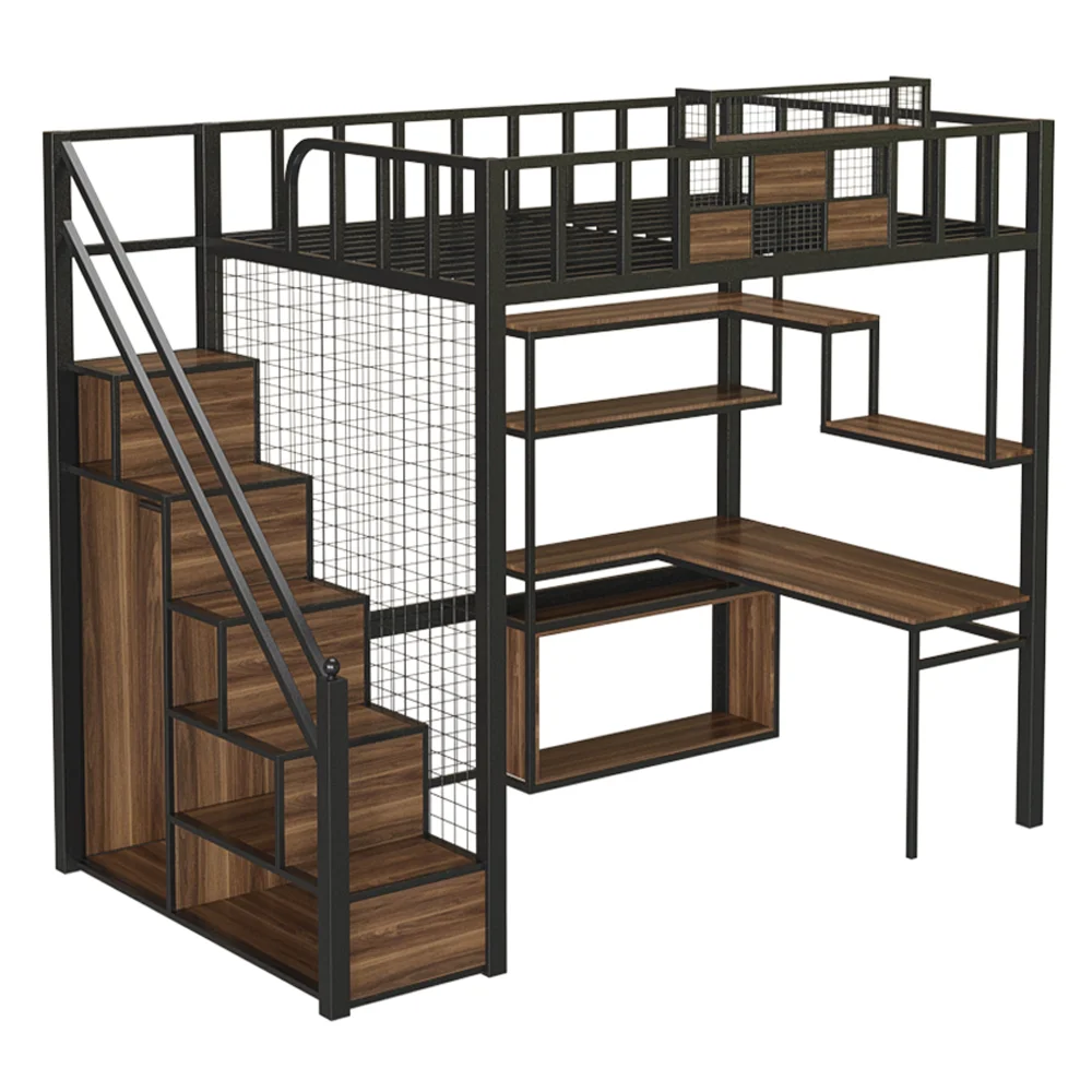 Modern European Style Metal & Wood Bunk Bed Desk For Small Apartment Home Dormitory Student Hospital Bedroom Use Factory Direct