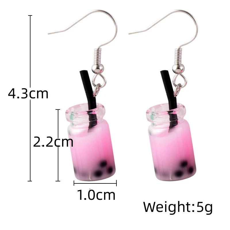 Personality 11 Candy Color Creative Funny Bubble Milky Tea Pendant Dangle Earrings for Women Drink Party Ear Jewelry Girl Gift