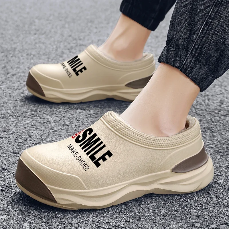 Chef Shoes Add Velvet Waterproof Men Indoor Warm Plush Footwear Men\'s Work Shoes Thick Bottom Non-Slip Men\'s Slippers Fashion