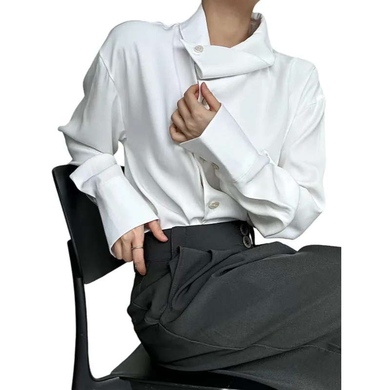 Unisex Chinese Shirts Retro Undershirt Niche Design Asymmetric Shirt With Unique Collar Inner Wear