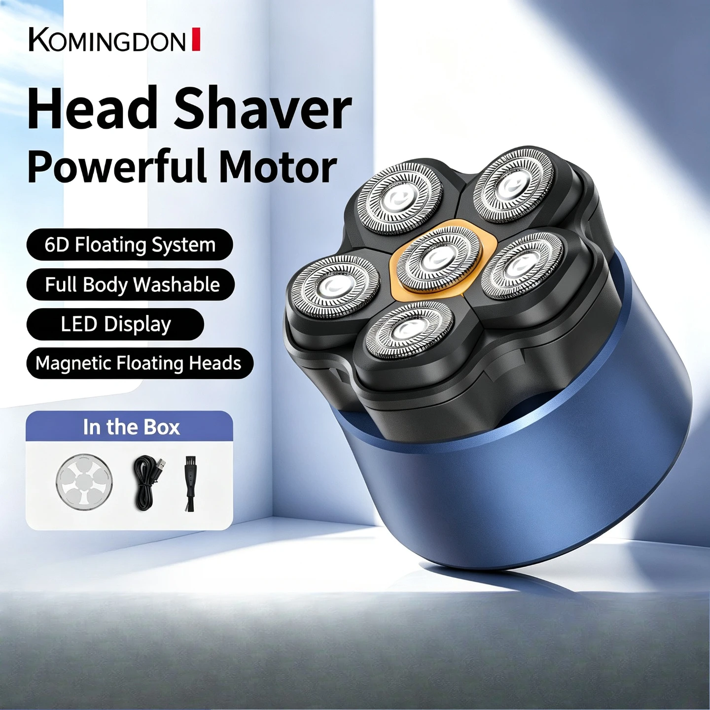 Komingdon Bald Head Shaver for Men New Magnetic Hair Clipper Self Service Electric Razor Cordless Rechargeable DIY Haircut Kit