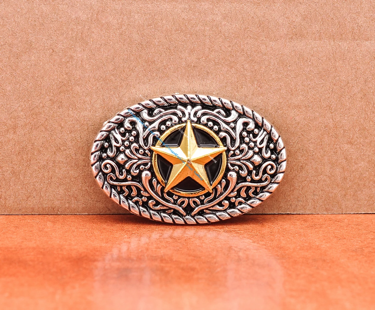 5PCS 45*30mm Western Cowboy Floral Engraved Gold Silver Rope Side Texas Star Saddles Bridle Decor Leathercraft Oval CONCHOS