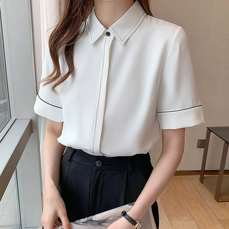 White Women's Shirt Short Sleeved Blouse Summer Temperament Chiffon Ladies Tops New Professional Korean Fashion Women's Clothing