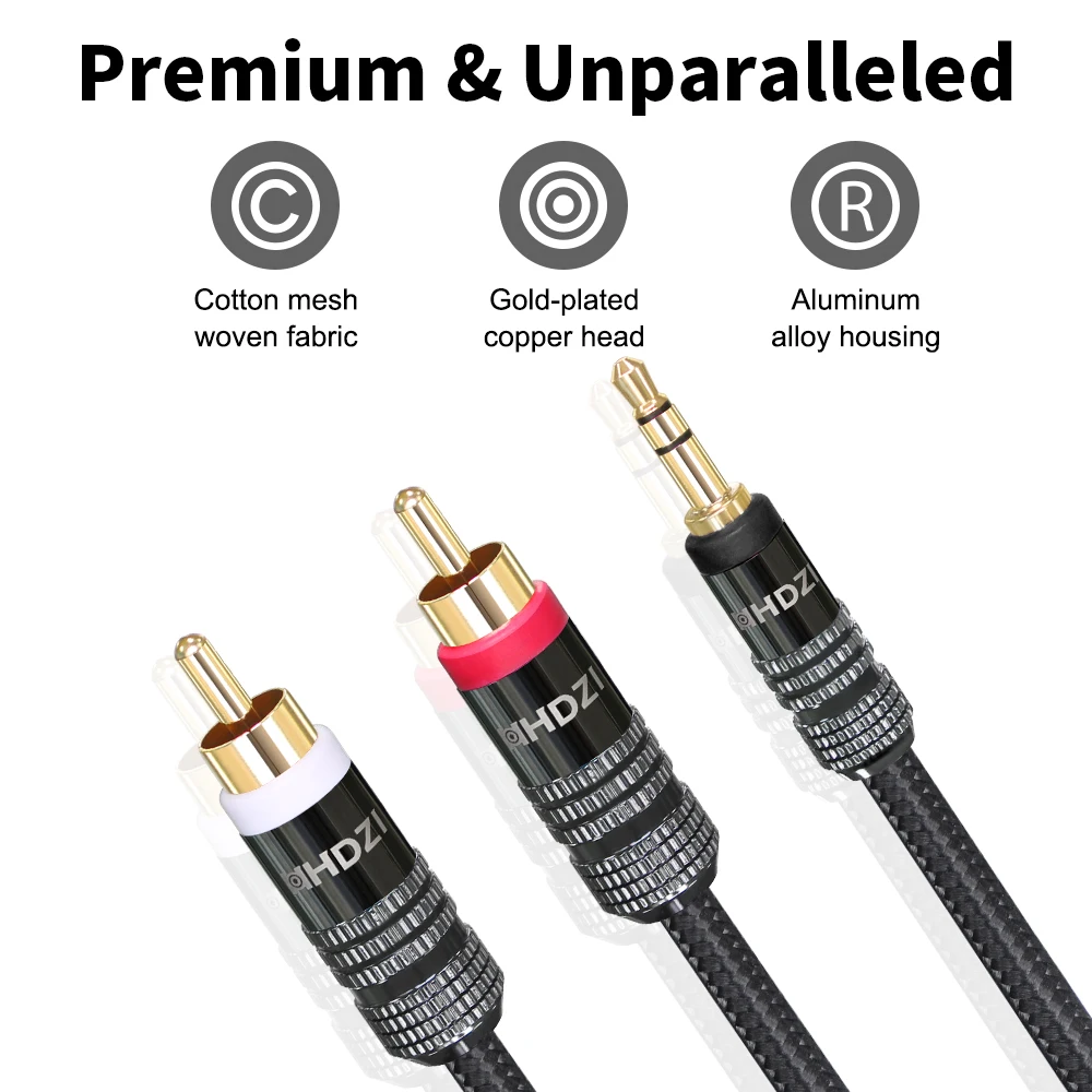 3.5mm to RCA Cable, RCA Male to Aux Audio Adapter HiFi Sound Headphone Jack Adapter Metal Shell RCA Y Splitter RCA