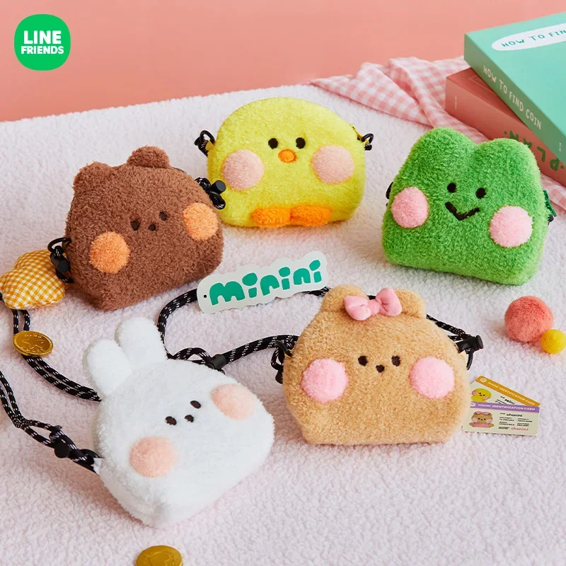 LINE FRIENDS Original Anime Brown Bear Sally Kawaii Plush Messenger Bag Cartoon Soft Doll Coin Purse Plushie Storage Pouch Gifts