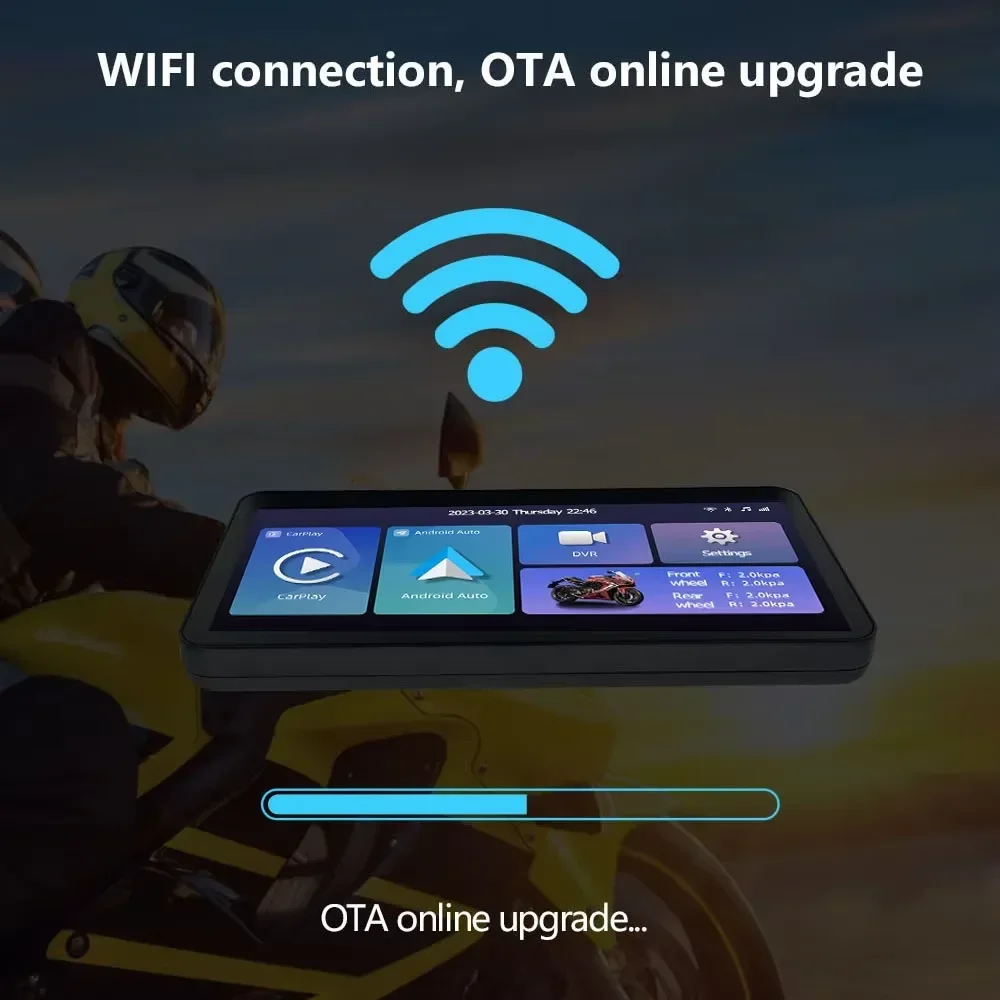 6.3インチタッチスクリーン搭載、ワイヤレスAndroid Auto対応、IP67防水、バイク用内蔵DVR付きポータブルバイク用CarPlay