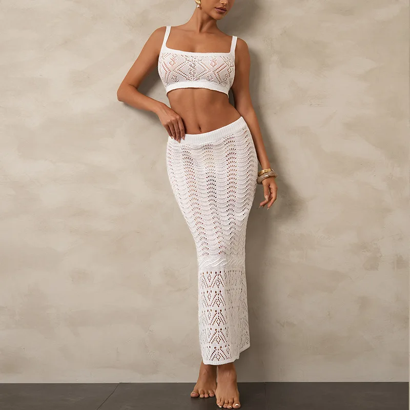 المرأة مثير بيكيني عطلة فستان مجوف موضة واقية من الشمس قطعتين مجموعة بلوزة الشاطئ فستان ماكسي لقضاء عطلة الصيف #2