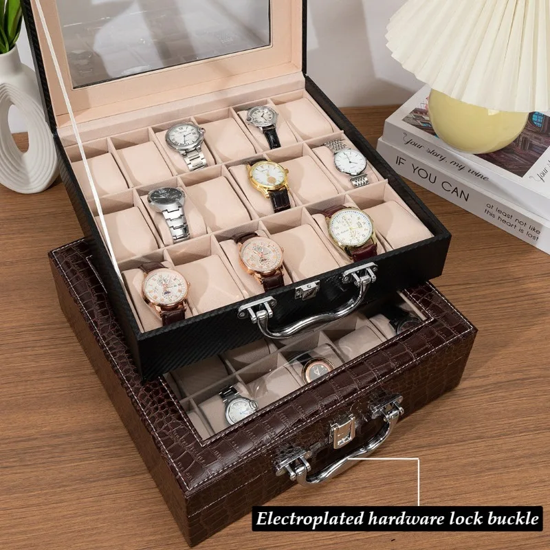 Retro Watch Storage Box Leather Watch Display Boxes Luxury 18 Slots Watches Packaging Case Men's Watches Collection Cases