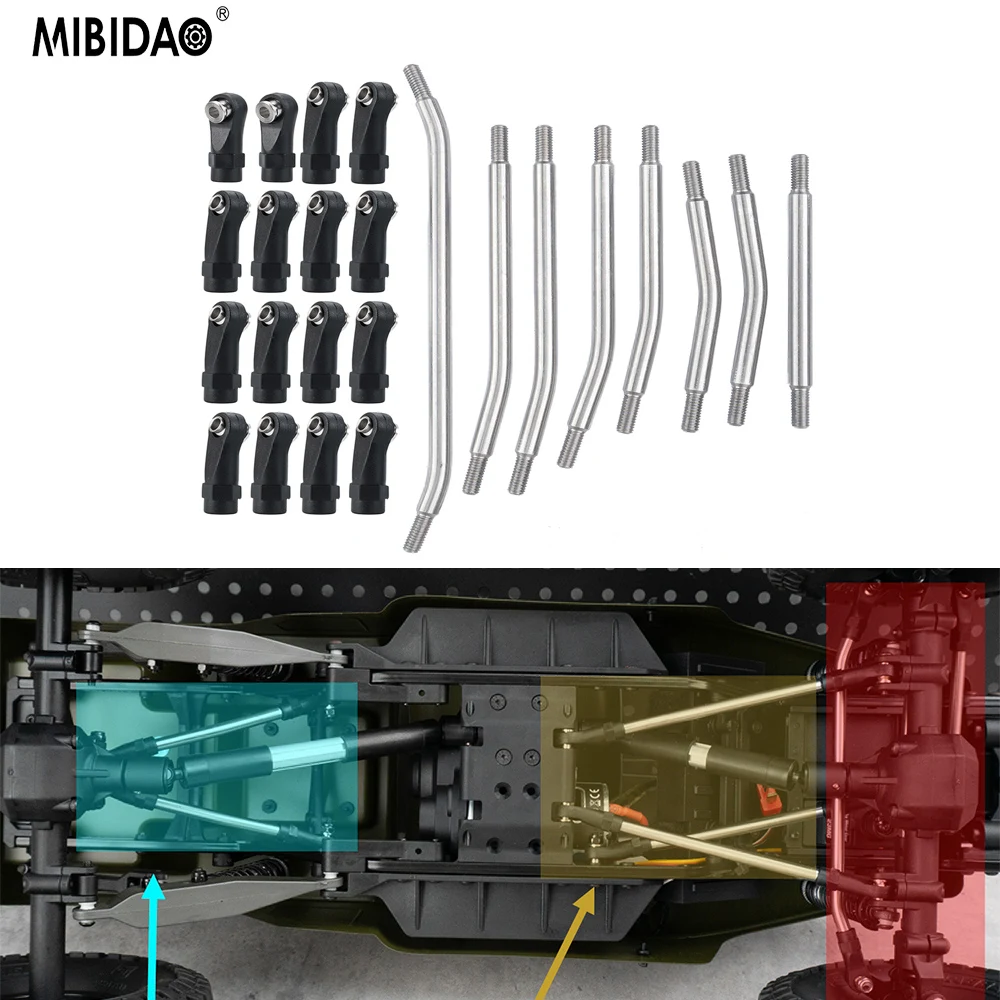 

MIBIDAO 8 шт., рычажные звенья подвески из нержавеющей стали для 1/10 элемента Enduro Ecto Trail, детали для обновления гусеничного автомобиля на радиоуправлении