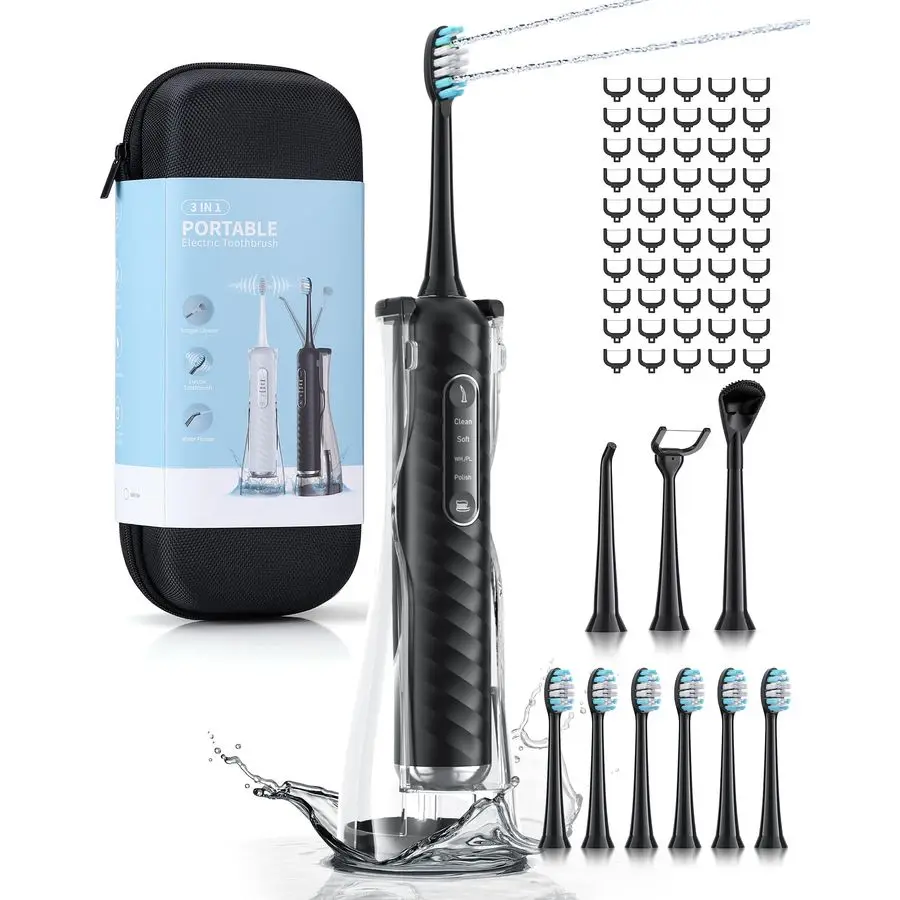 

Toothbrush with Water Flosser, 4 in 1 Cordless Toothbrush and Water Flosser Combo for Multiple Users and Needs, Portable for Tra