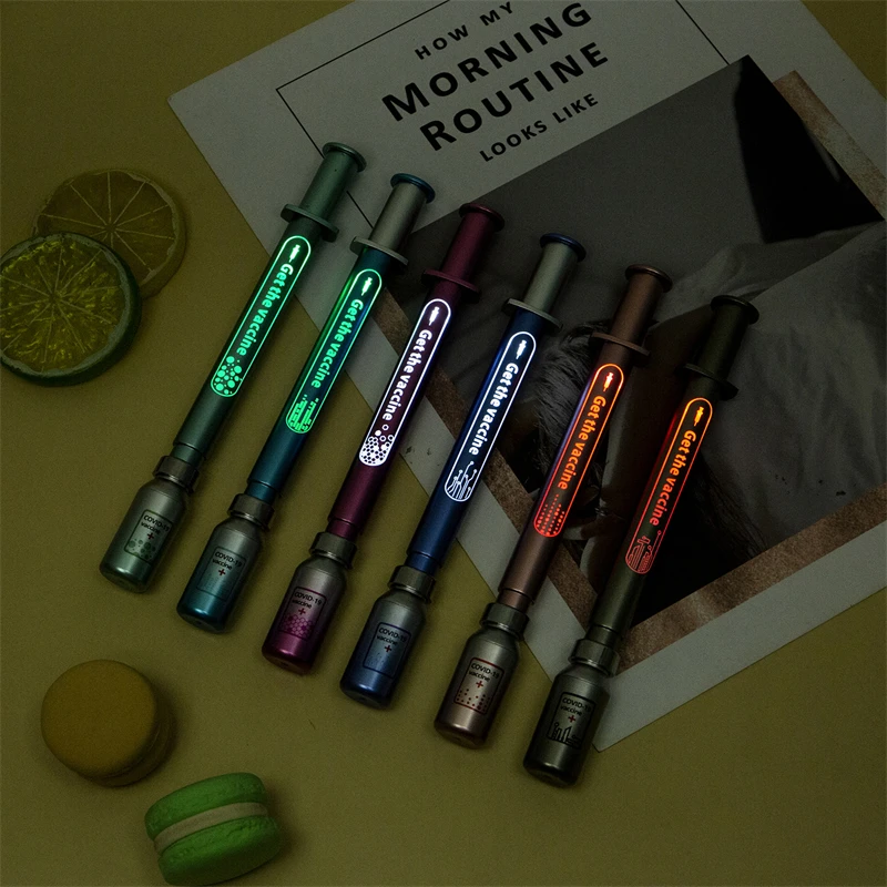 6Pcs Luminous Neutral Pen Syringe Modelling Gel Pens Signature Pens Students Office School Supplies