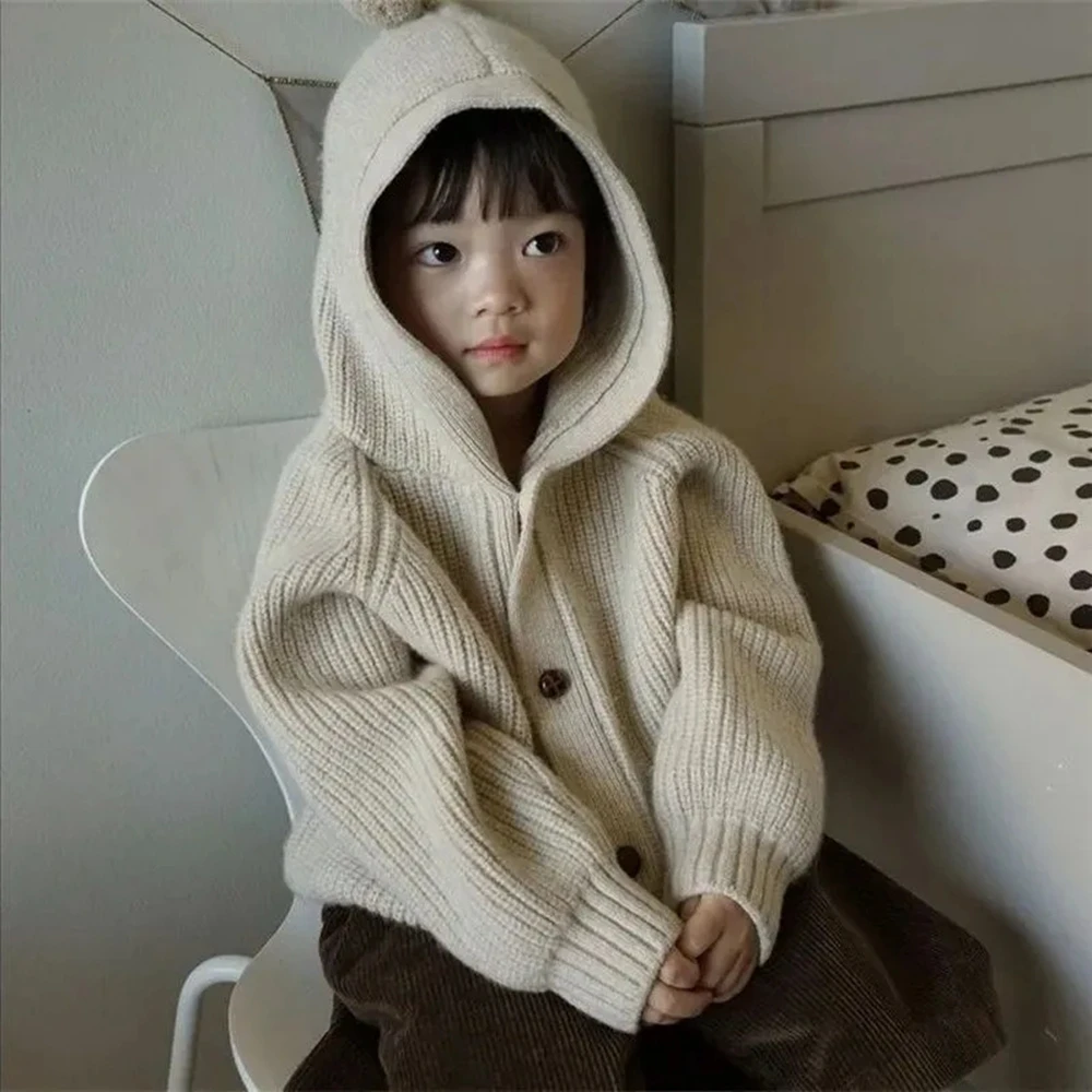 

1-10 Years Toddler Baby Sweater Cardigans for Boys and Girls Hooded Knit Button Sweaters Jackets Children Fall Outerwear Coat 8