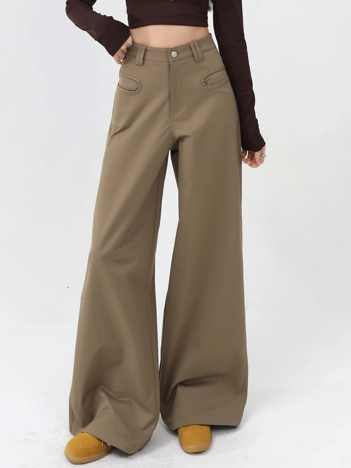 

ZHISILAO New Khaki Wide Leg Pants Women Vintage Casual Y2K Straight High Waist Trousers Autumn 2024