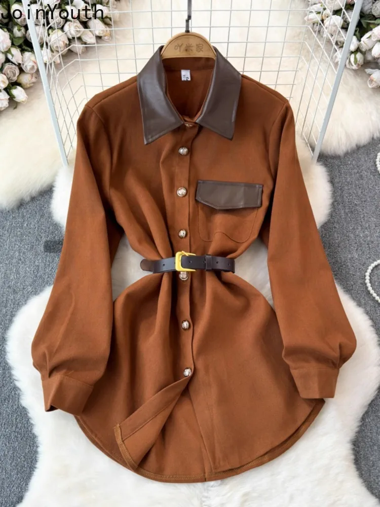 Fashion Korean Blouse Women Clothing Turndown Collar Long Sleeve Slim Waist Shirts Tops Loose Vintage Corduroy Camisas De Mujer