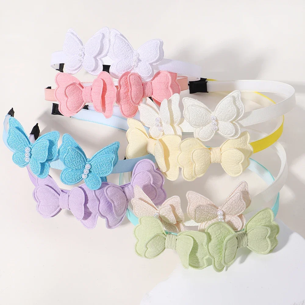 2Pcs/lot Candy Color Hair Band for Baby Girl Lovely Butterfly Children's Hair Hoop Cute Bows Kids Headwear Hair Accessories Gift