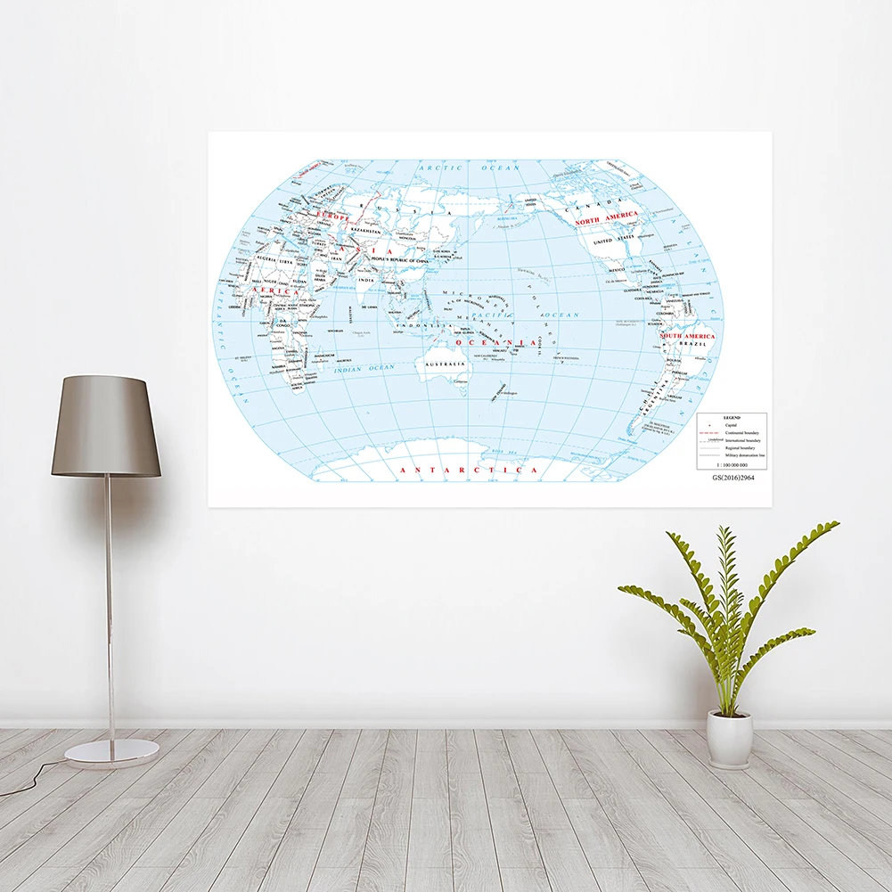 Póster decorativo de vinilo no tejido con mapa del mundo, imagen colgante para oficina, material escolar, habitación, hogar, 150x100cm