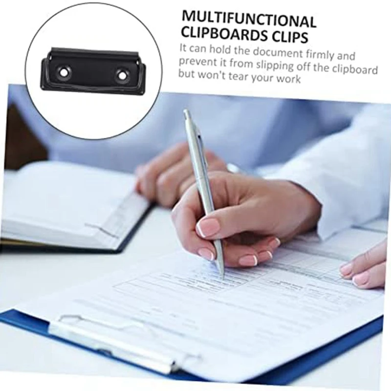 15 PCS Stationery Plate Holder Stainless Steel Clips Office Folders Black Mountable Clipboards Clips File