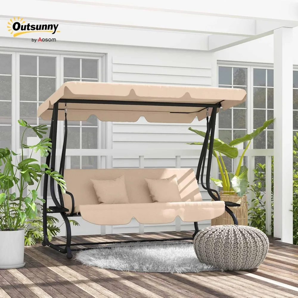 Balançoire de patio extérieur à 3 places, planaire de conversion, planeur de balançoire extérieur avec auvent réglable, coussin amovible
