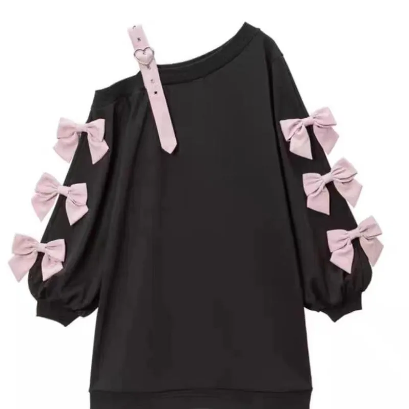 Sweat-shirt à manches longues avec nœud pour femme, sweat à capuche de style japonais pour femme, jolie structure en cœur, doux, Kawaii, Off Initiated, printemps, nouveau