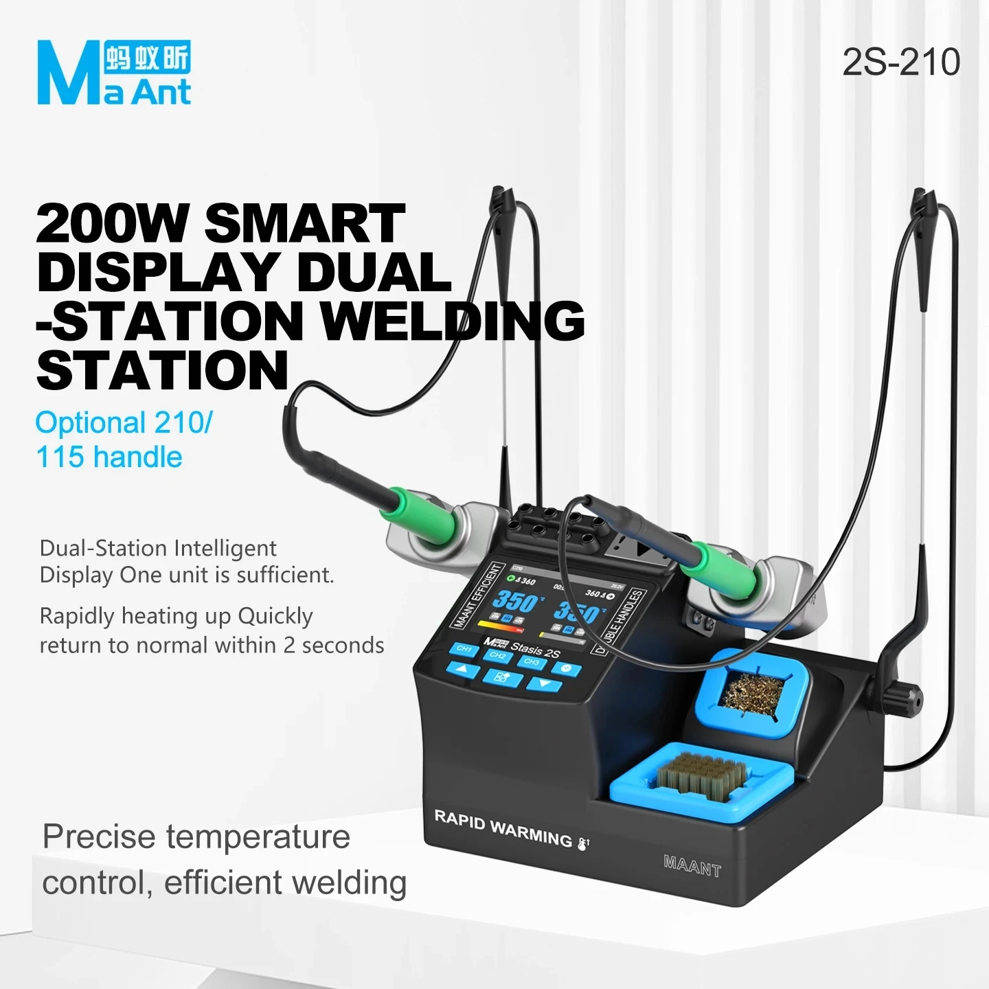 MaAnt 2S-210/215/115 Handles Dual Station Soldering Station 200W 60-460°C 2 Second Heating LCD Display for Phone PCB Soldering