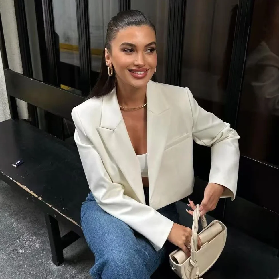Fashionable Short Suit Jacket Women's Street Style Cross-Border Trend Polyester Loose Fit Long Sleeve round Neck Leopard Print