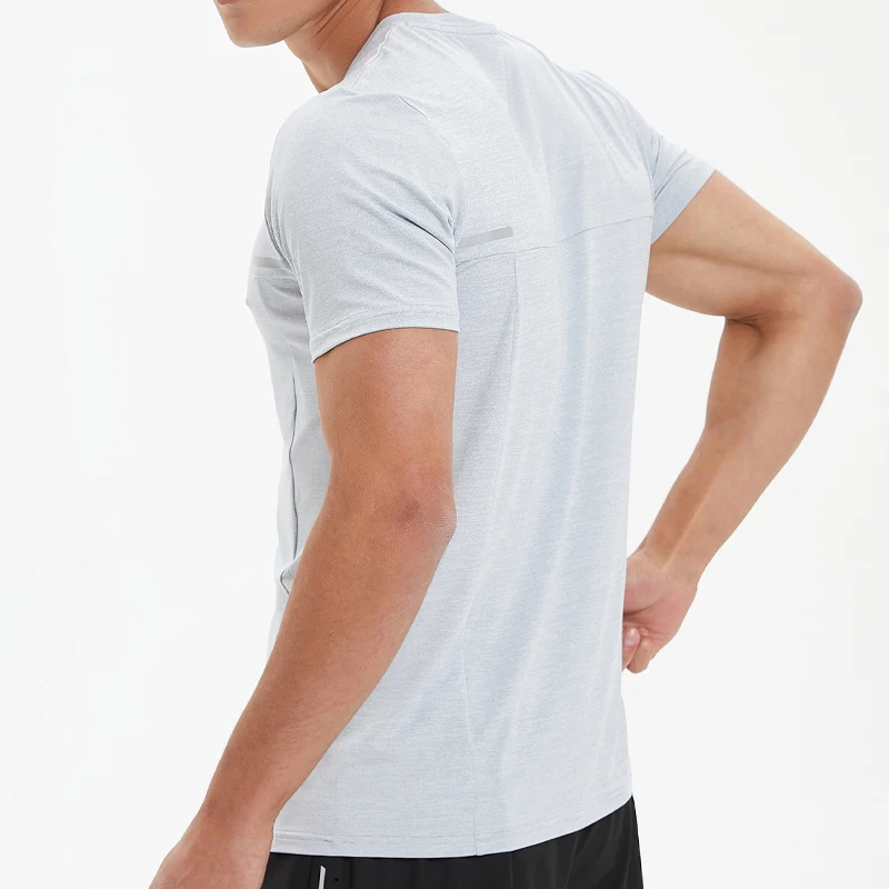 Camiseta de Fitness para hombre, ropa de manga corta de poliéster transpirable, de secado rápido, informal, para correr, entrenamiento, verano, ligera