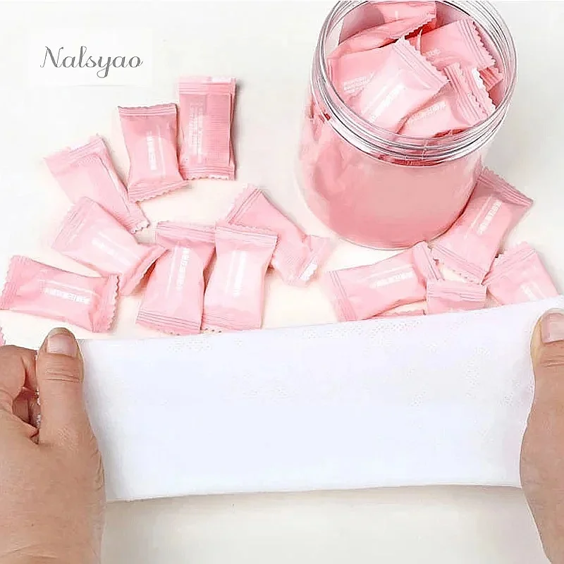 50pcs Compressed Travel Towel Disposable Cotton Non-Woven Face Wipes Tissue Makeup Cleansing Tablets Outdoor