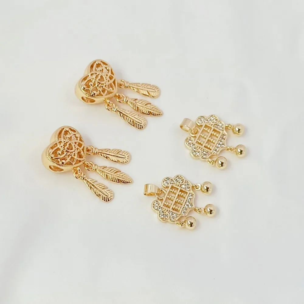 

14K Gold-plated Micro-inlaid Zircon Ruyi Lock Pendant, Dream Net Hanging Piece, DIY Handmade Bracelet Necklace Pendant