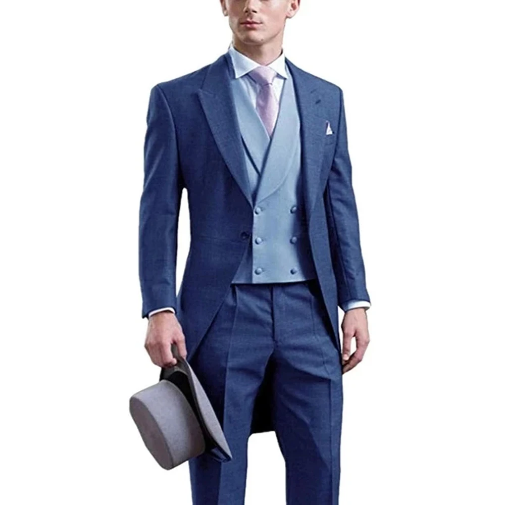 Men’s Suit Classic Design Long Tail Suit Slim Fit Peak Lapel Blazer Groom costume homme Dress (Jacket+Vest+Pantsroom