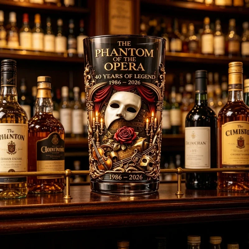 The Phantom of the Opera 40th Anniversary Glass, Opera Mask & Rose Embossed Tumbler, Theatrical Themed Drinking Cup for Fans