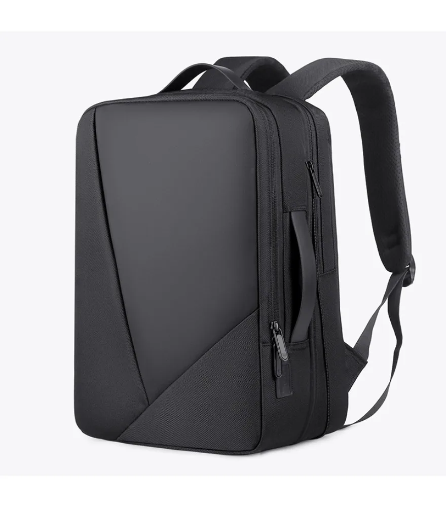 Black three side oblique cut minimalist backpack anti scratch neat square silhouette for formal business all occasion carry