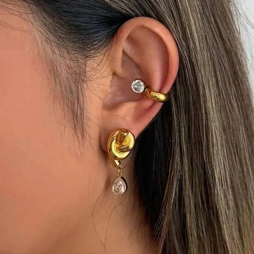 SHIXIN New 18K Gold Plated Zircon Pendant Earring Women Exquisite Stainless Steel Hypoallergenic Waterproof Piercing Ear Jewelry