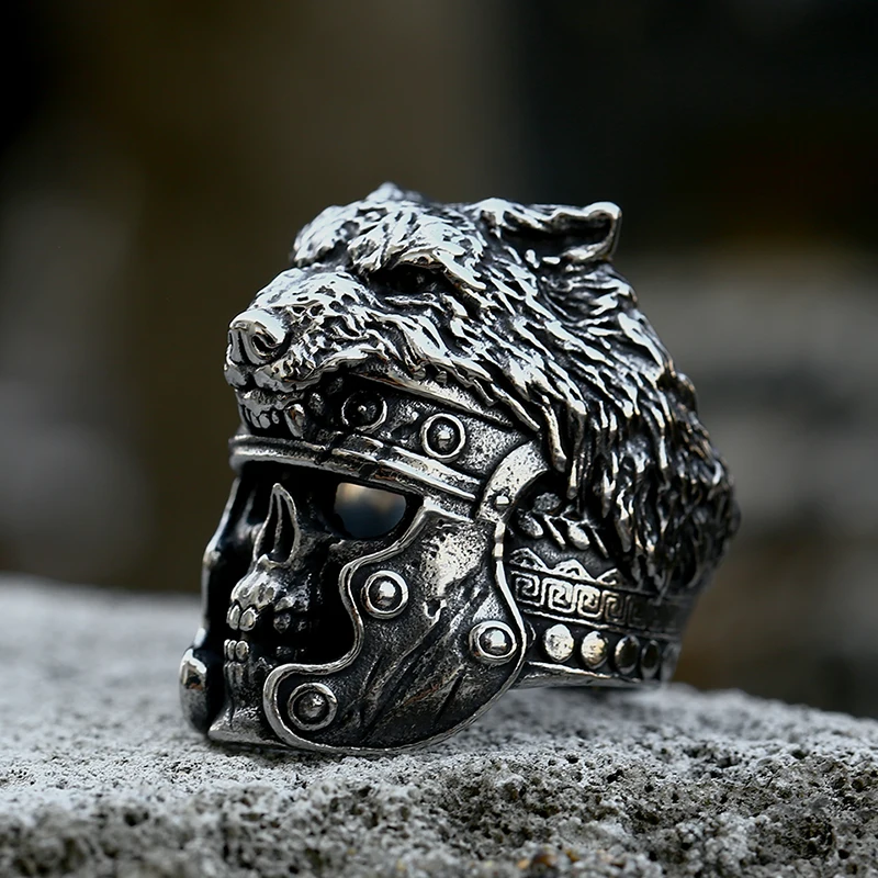 Beier 2022 New Fashion Stainless Steel Viking Vintage Roman Wolf Warrior Ring For Men Top Quality Jewelry Dropshipping