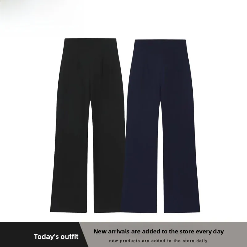 Pantaloni decorati con cerniera casual a vita alta per donna Pantaloni a gamba dritta in fibra di poliestere Street Sle Autunno Inverno Nuovo arrivo