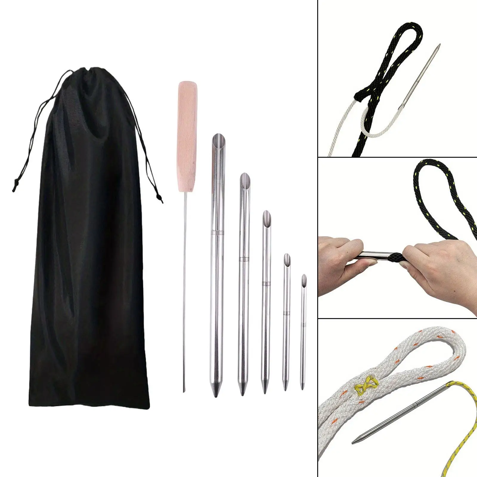 

Набор для сращивания плетеной веревки включает в себя 5 размеров и 1 толкатель для скалолазания.