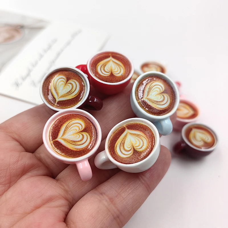 10pcs European Love Latte Coffee Cup Charms for Jewelry Making Findings Resin Beverages Pendants for Keychain Earrings C739