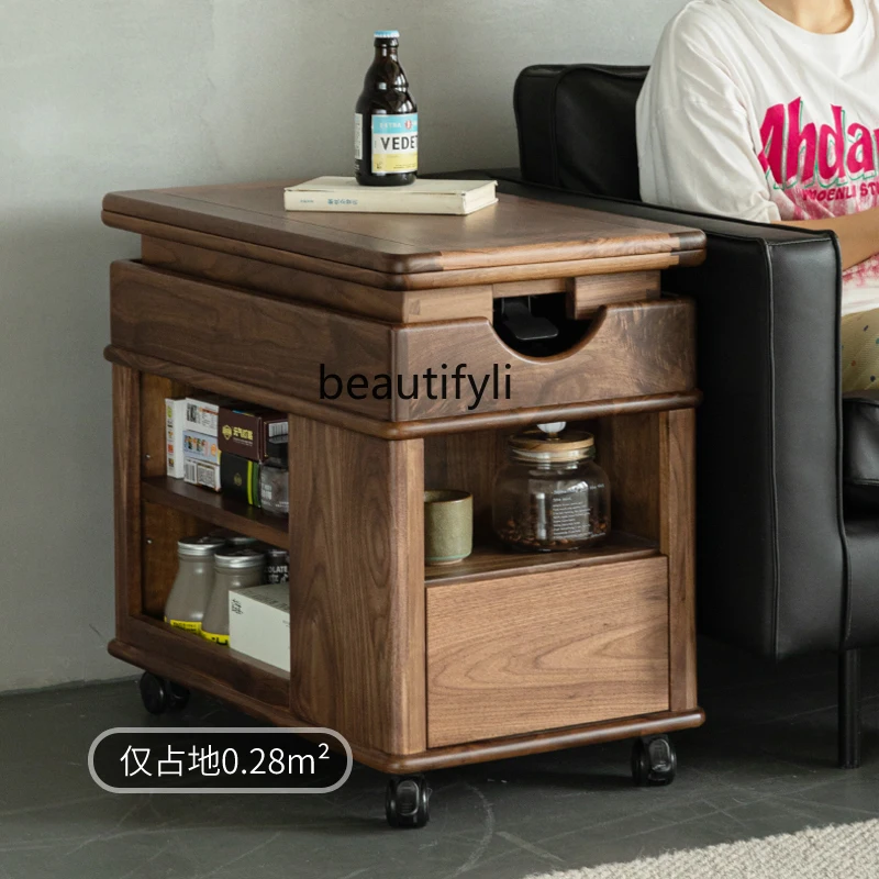 

All black walnut coffee table can be lifted and folded living room home sofa side cabinet side table