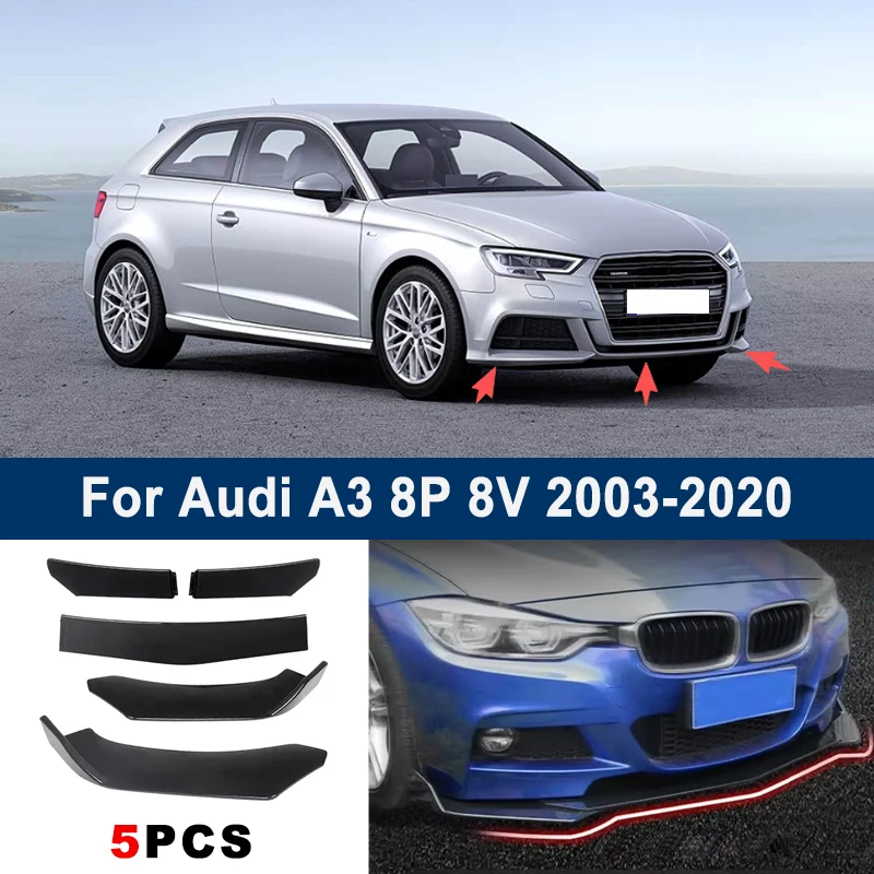 

Adjustable 5Pcs Sectional Front Spoiler Lip For Audi A3 8P 8V 2003-2020 Front Bumper Splitter Car Exterior Sport Body Kit
